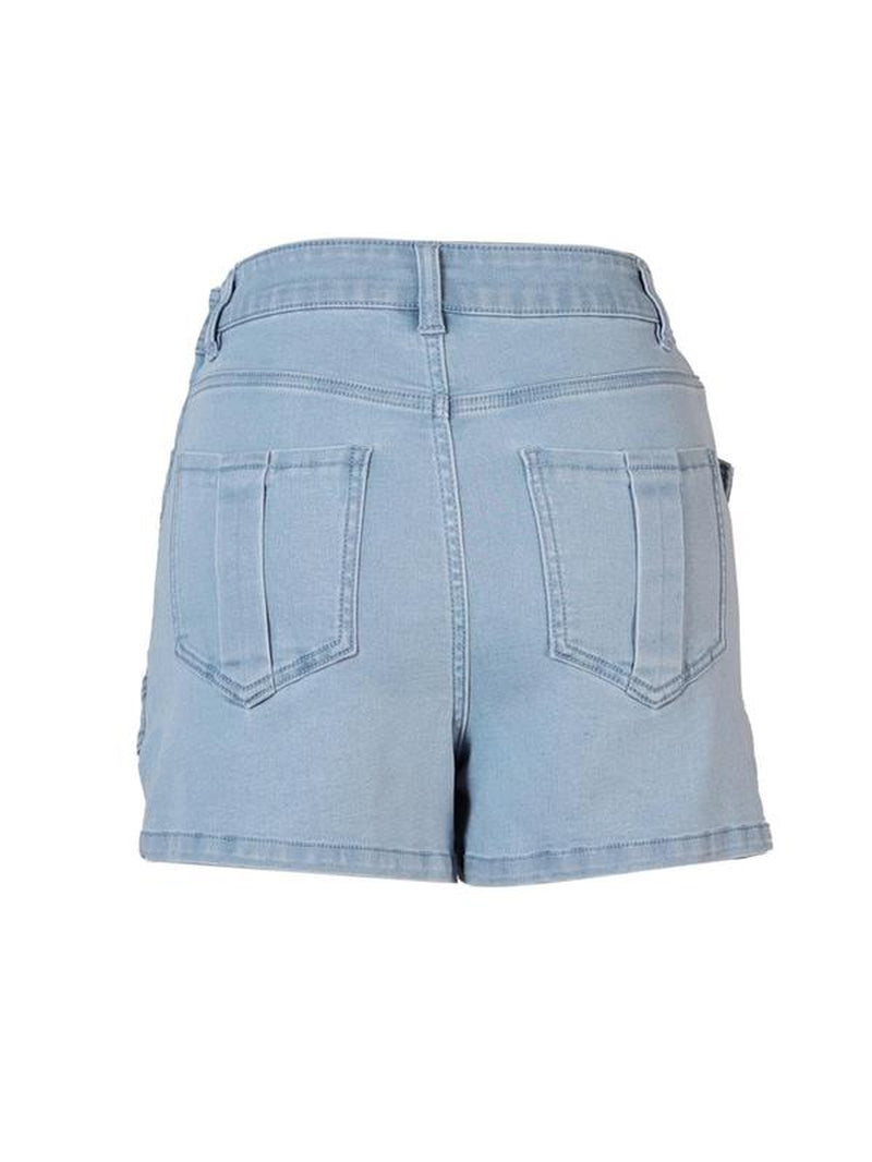 Women'S Plain Denim Shorts, Asymmetrical Hem Button Pocket Jeans Skort, Back to School Outfits, Casual High Waist Jeans Shorts, Jorts Shorts, Summer Outfits 2024, Rave Outfits, Designer Jeans