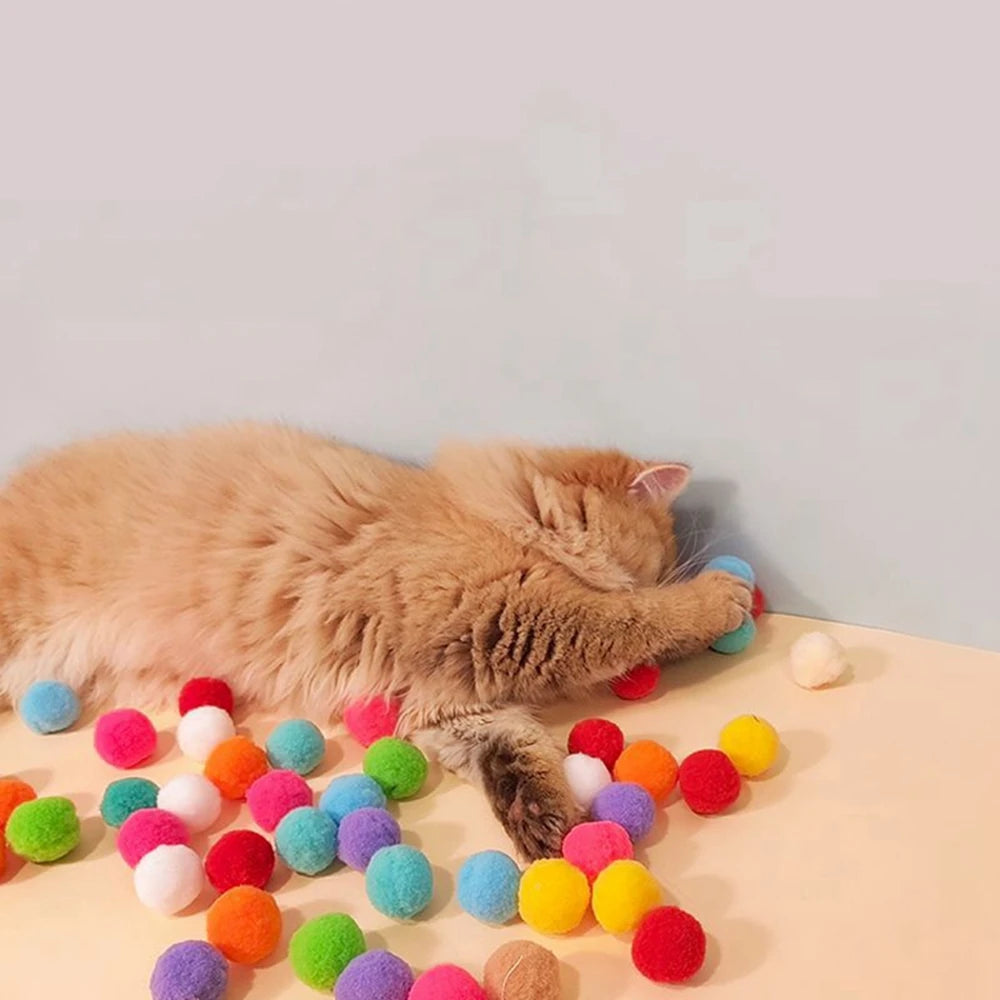 Interactive Launch Training Cat Toys Colorful Kittens Mini Pompoms Games Stretch Plush Ball Toys Cat Accessories Pet Supplies