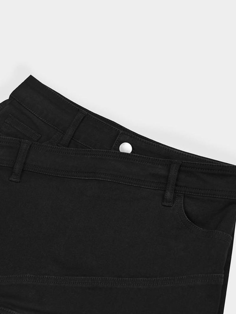 Women'S Plain Denim Shorts, Asymmetrical Hem Button Pocket Jeans Skort, Back to School Outfits, Casual High Waist Jeans Shorts, Jorts Shorts, Summer Outfits 2024, Rave Outfits, Designer Jeans