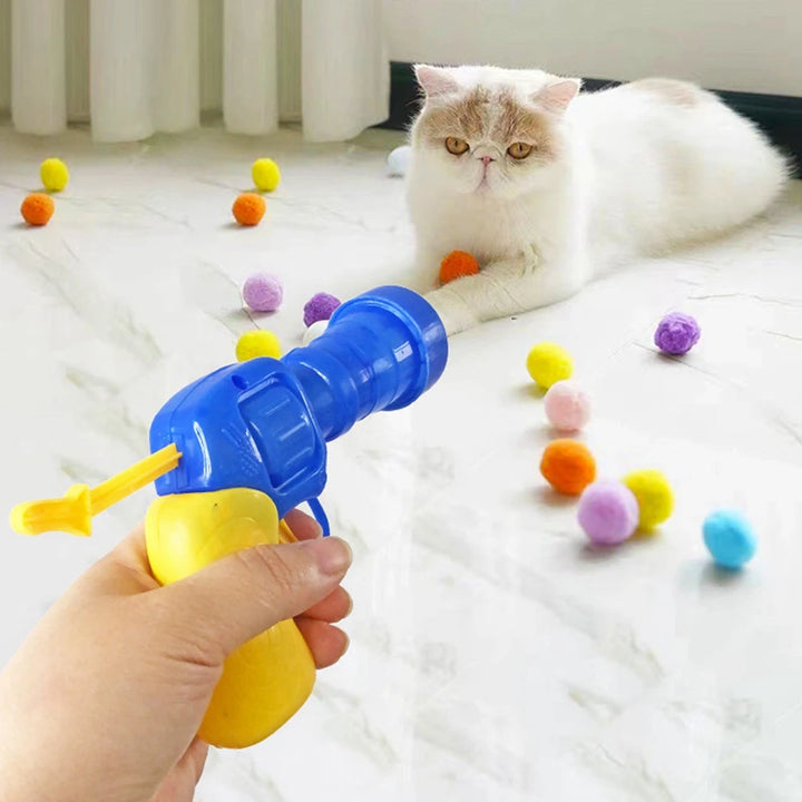 Interactive Launch Training Cat Toys Colorful Kittens Mini Pompoms Games Stretch Plush Ball Toys Cat Accessories Pet Supplies