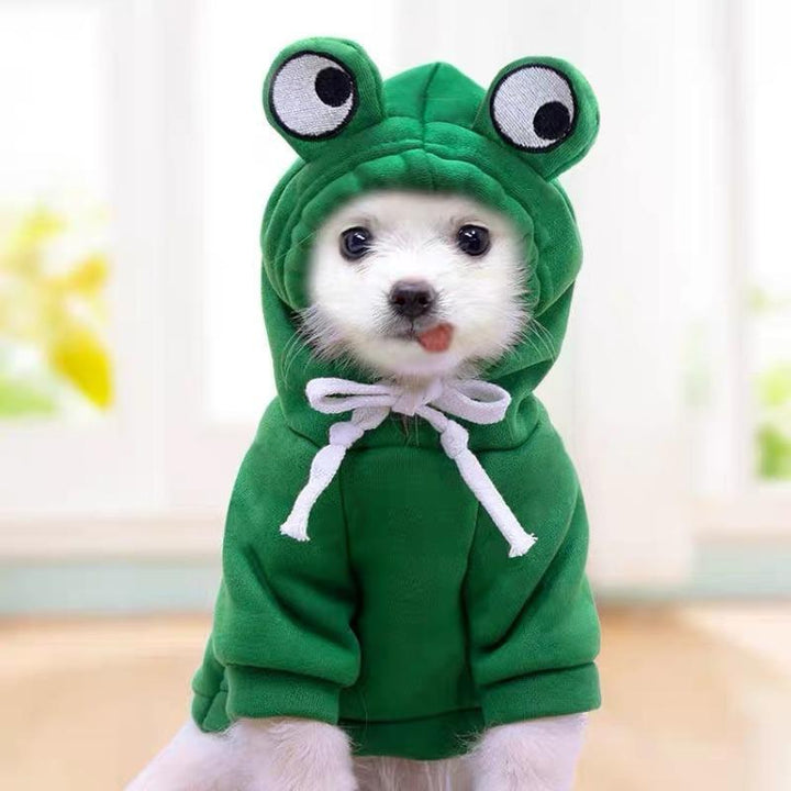 Frog Design Dog Hoodie, Cute Two-Leg Pullover for Small Medium and Large Dogs, Fashion Sweatshirt Winter Clothes for Puppies and Cats, Pet Apparel Dog Outfits