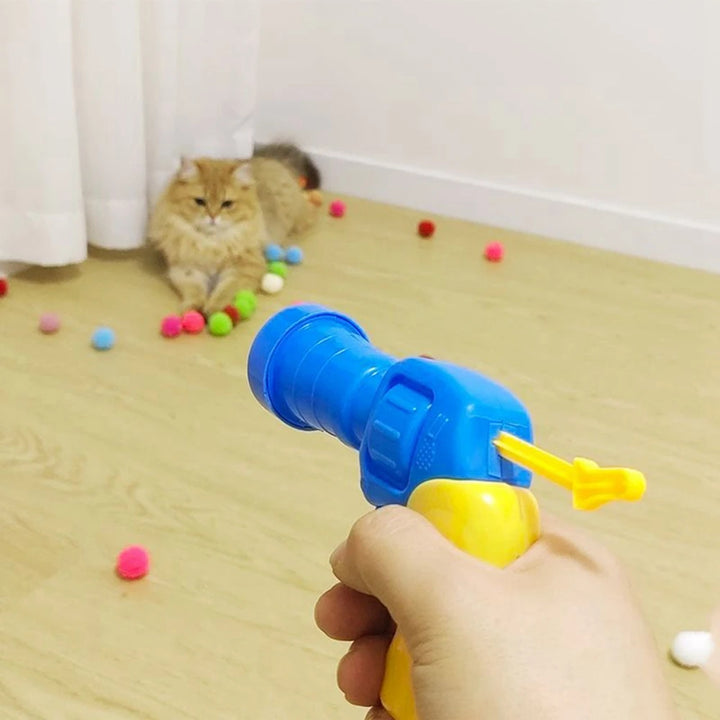 Interactive Launch Training Cat Toys Colorful Kittens Mini Pompoms Games Stretch Plush Ball Toys Cat Accessories Pet Supplies